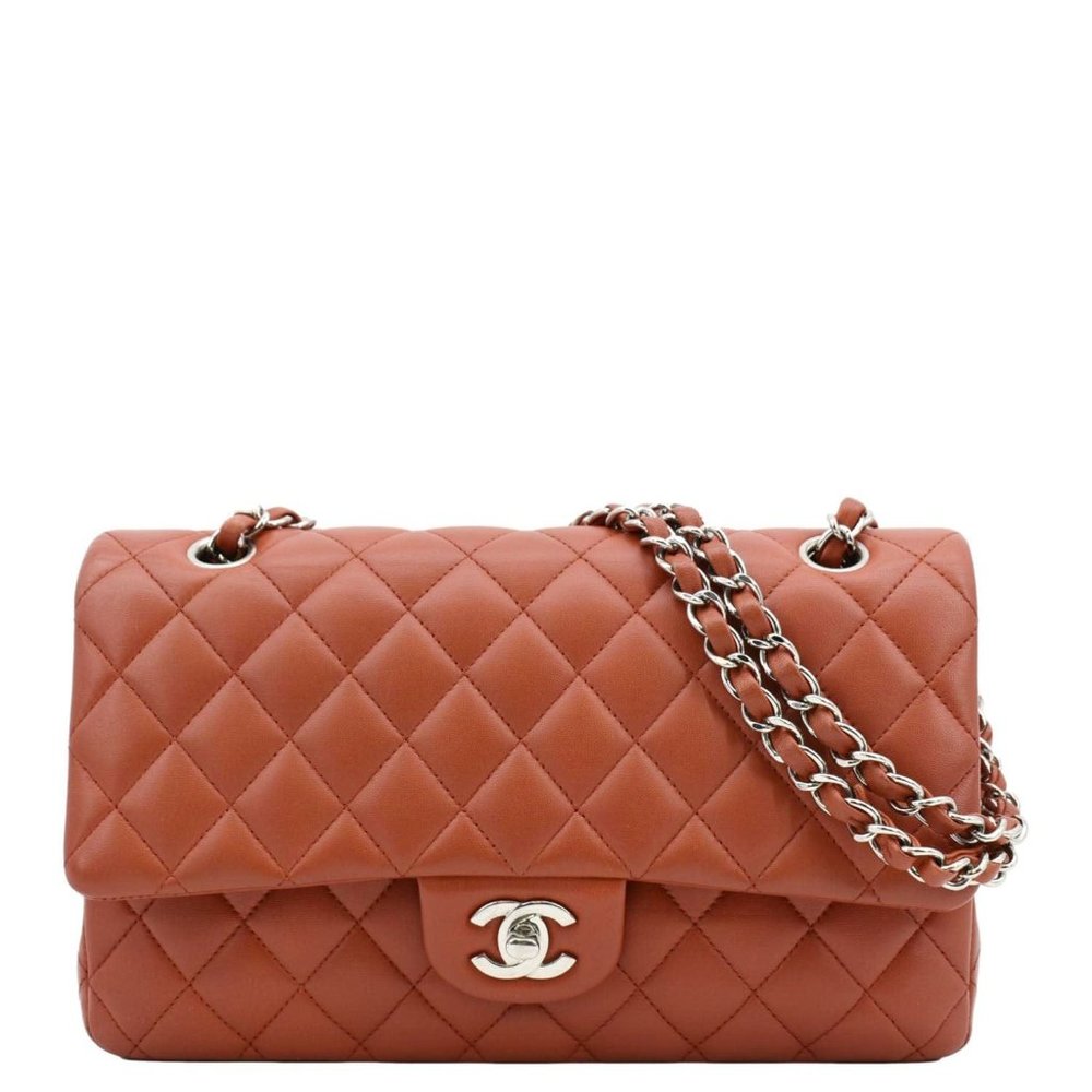 CHANEL  Classic Medium Double Flap Quilted Leather Shoulder Bag Red